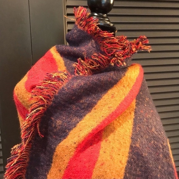 Collection Eighteen Color Blocked Wrap, Unique Shape & Colors, Fringed - Picture 5 of 14